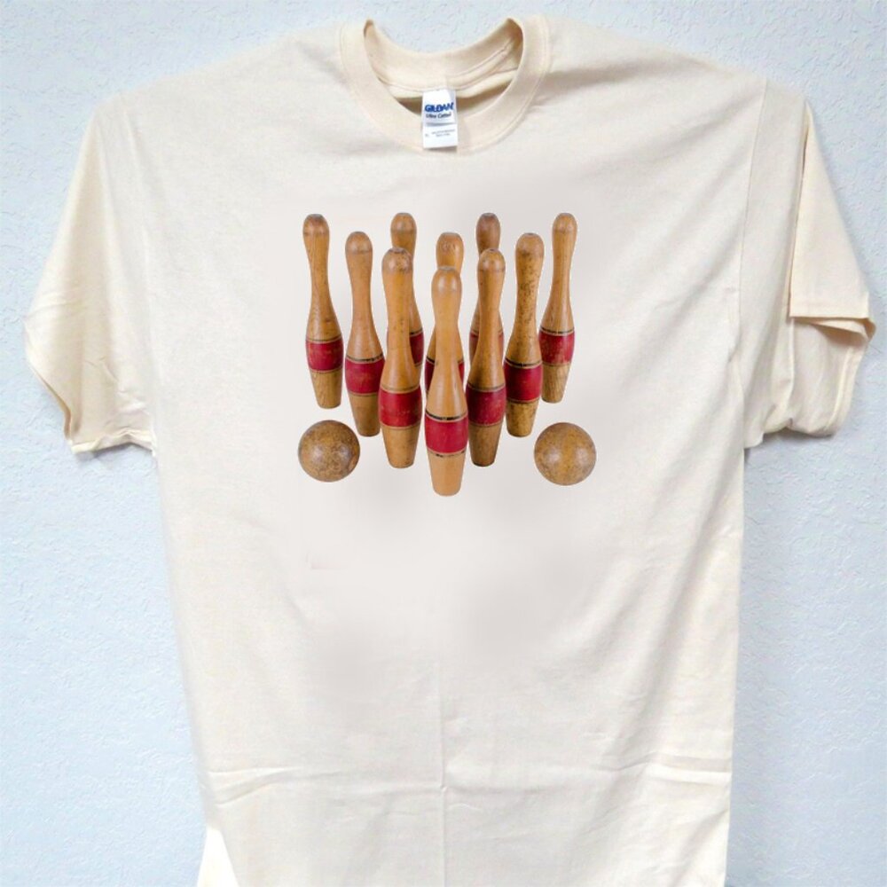 VINTAGE 10-PIN SKITTLES YARD GAME, COOL MENS TEE T-2098
